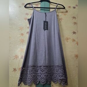 NWT SINUOIS Gray Lace Hem Spaghetti Strap Mini Dress (Multiple Sizes)